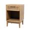 Wood Accent Table with Cane Front Drawer & Gold Handle
